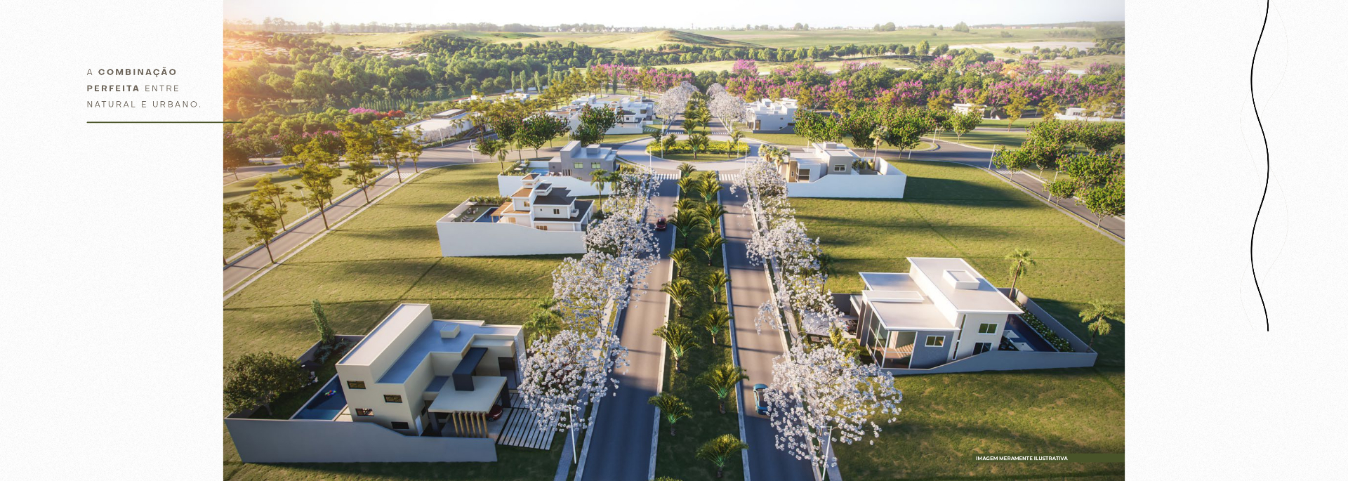 Vista aérea do Le Jardin Résidence com casas de alto padrão e ruas arborizadas