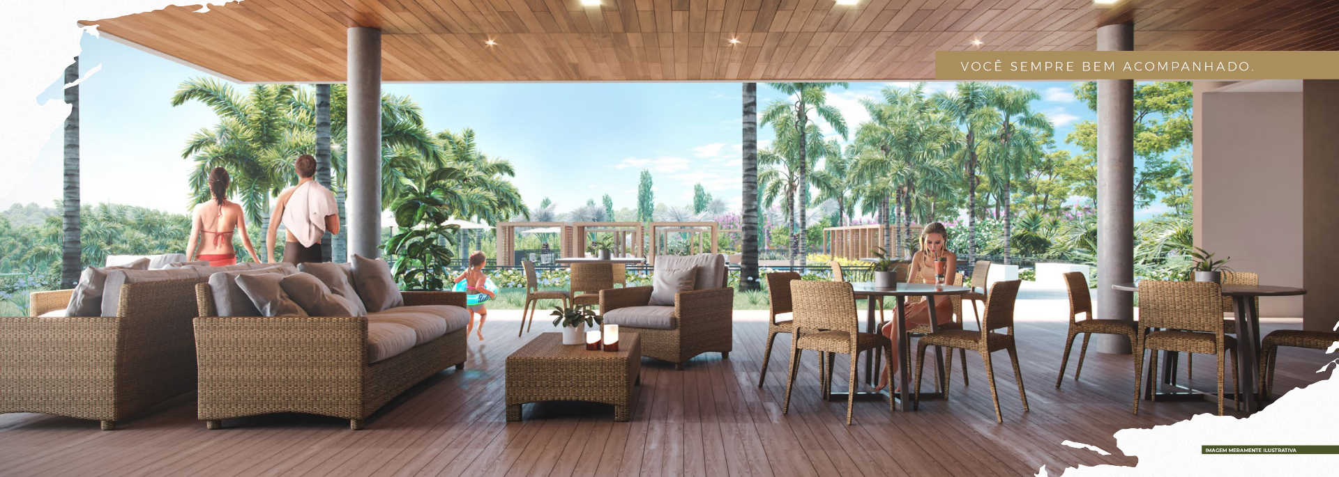 Lounge do clube do Le Jardin com vista para a natureza